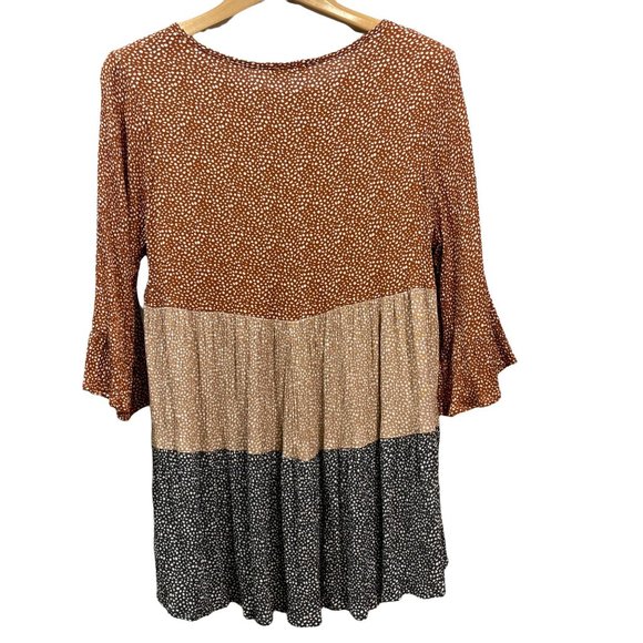 ODDI Women's Rayon Color Blocked Tunic Hi Lo Ribbed Flowy Boho 3/4 Sleeves M - Picture 2 of 9